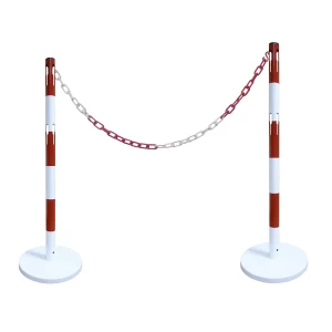 VISO Absperrpfostenset mit Kette, 2 Pfosten, 2,5 m Kette, rot / weiß