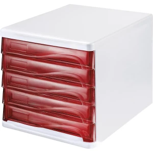 helit Caixa de gavetas , cor do corpo branco, embalagem de 4 unid., cor das gavetas vermelho, transparente, Caixa de gavetas, cor do corpo branco,
