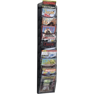 helit Expositor de parede MESH , preto, com 10 compartimentos, para 50 prospetos, Expositor de parede MESH, preto, com 10 compartimentos, para 50