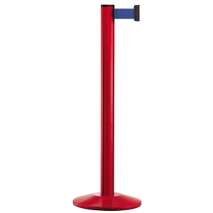 kaiserkraft Poste de barreira com cinta em alumínio, poste vermelho, extração 2300 mm, cor da cinta azul, Poste de barreira com cinta em alumínio,