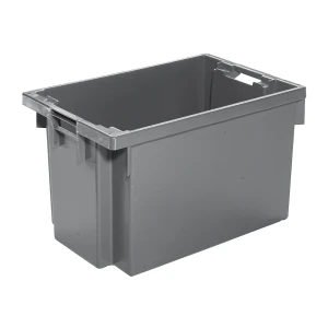 kaiserkraft Recipiente empilhável giratório em HDPE, volume 60 l, paredes e fundo fechados, cinzento, Recipiente empilhável giratório em HDPE, volume