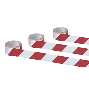 Moravia Fita de aviso e marcação autocolante , cor vermelho / branco, embalagem de 3 rolos, Fita de aviso e marcação autocolante, cor vermelho /