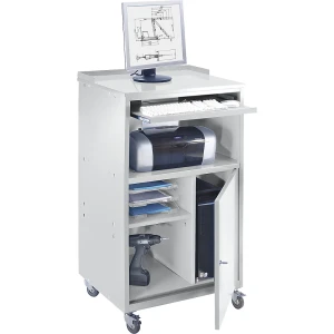 eurokraft basic PC-Pult, mobil, HxBxT 1170 x 690 x 590 mm, lichtgrau RAL 7035
