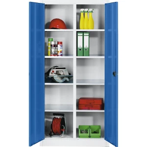 C+P Materialschrank aus Stahlblech, 8 Fachböden, HxBxT 1950 x 930 x 500 mm, Türe enzianblau, Korpus lichtgrau