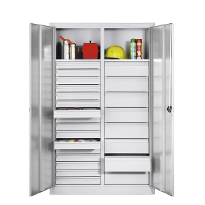 C+P Materialschrank aus Stahlblech, 2 Fachböden, 24 Schubladen, HxBxT 1950 x 1200 x 500 mm, lichtgrau