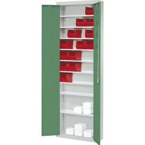 mauser Magazinschrank, ohne Sichtlagerkästen, HxBxT 2150 x 680 x 280 mm, zweifarbig, Korpus grau, Türen grün