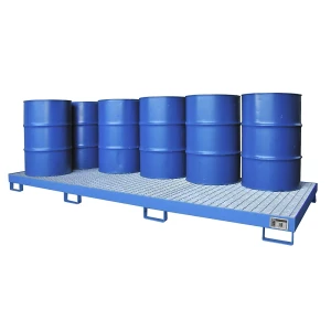 eurokraft pro Stahl-Auffangwanne, Auffangvolumen 240 l, für 10 x 200 l Fässer, blau