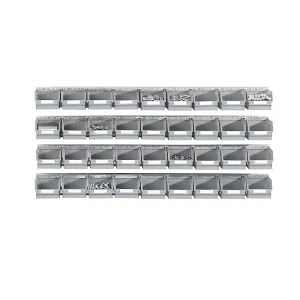 Einhängeschienen-Set mit Sichtlagerkästen, 4 Schienen, 36 Kästen, grau kaiserkraft