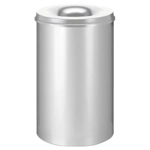 Sicherheitspapierkorb, Stahl, flammhemmend, Volumen 110 l, HxØ 720 x 470 mm, Korpus silber / Löschkopf silber kaiserkraft