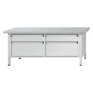 ANKE Werkbank mit XL/XXL-Schubladen, Gestellbauweise, Breite 2000 mm, 4 Schubladen, Stahlblechbelagplatte, Front lichtgrau