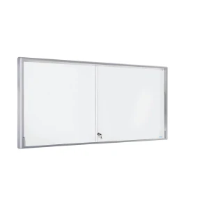 eurokraft pro Schaukasten, Alu-Rahmen, Schiebetüren, 27 x DIN A4, BxHxT 1970 x 970 x 50 mm, Rahmen gerundet