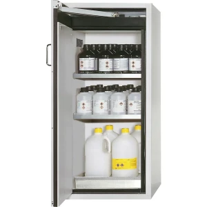 asecos Feuerbeständiger Gefahrstoffschrank Typ 90, 1-türig, Außen-HxBxT 1298 x 600 x 615 mm, grau, Edelstahl