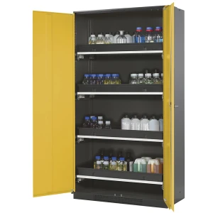asecos Labor-Chemikalienschrank, 2-türig, hoch, 4 Auszüge, ohne Sichtfenster, gelb