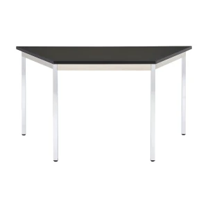 eurokraft basic Mehrzwecktisch, trapezförmig, HxBxT 740 x 1400 x 700 mm, Platte schwarz, Gestell verchromt
