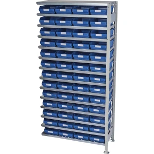 STEMO Steckregal mit Regalkästen, Regalhöhe 2100 mm, Anbauregal, Tiefe 300 mm, 52 Kästen blau