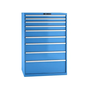 LISTA Schubladenschrank, Stahlblech, HxB 1450 x 1023 mm, 9 Schubladen, Tragkraft 75 kg, lichtblau