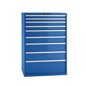 LISTA Schubladenschrank, Stahlblech, HxB 1450 x 1023 mm, 9 Schubladen, Tragkraft 75 kg, enzianblau