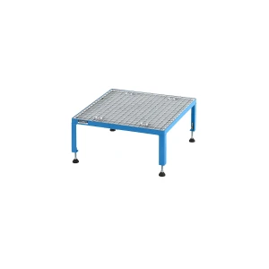 eurokraft pro Arbeitsplattform, Höhenverstellbereich 255 - 320 mm, mit Gitterrostplatte, Plattform LxB 610 x 610 mm, lichtblau