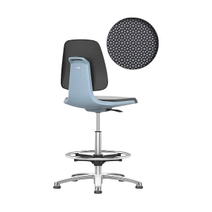 bimos Arbeitsdrehstuhl LABSIT, mit Bodengleitern und Fußring, Sitz Supertec, blau