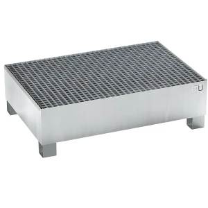 eurokraft basic Stahl-Auffangwanne für 200-l-Fässer, LxBxH 1200 x 800 x 360 mm, mit Zulassung, feuerverzinkt, mit Gitterrost