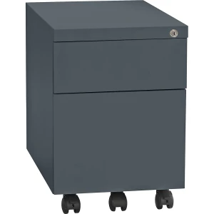 eurokraft basic Rollcontainer, Stahl, 1 Stiftschale, 1 Materialschub, 1 Hängeregistratur, Tiefe 590 mm, basaltgrau