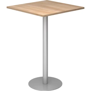 Stehtisch, LxB 800 x 800 mm, 1116 mm hoch, Gestell silber, Platte Nussbaum-Dekor kaiserkraft
