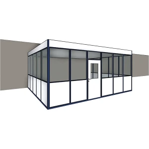 kaiserkraft Escritório de pavilhão, 3 lados, para montagem em parede existente, largura exterior 2100 mm, comprimento exterior 6100 mm, Escritório de