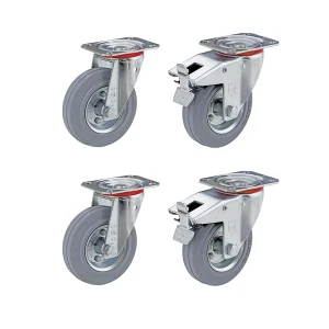 Wicke Vollgummi-Reifen, Set-Angebot, 2 x Lenkrolle und 2 x Lenkrolle mit Doppelstopp, Rad-Ø x Breite 125 x 38 mm