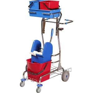 Reinigungswagen-Set, LxBxH 750 x 460 x 1220 mm, treppengängig, Breitwischmopp-Set kaiserkraft