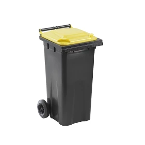 Mülltonne DIN EN 840, Volumen 120 l, BxHxT 505 x 1005 x 555 mm, anthrazit, Deckel gelb kaiserkraft