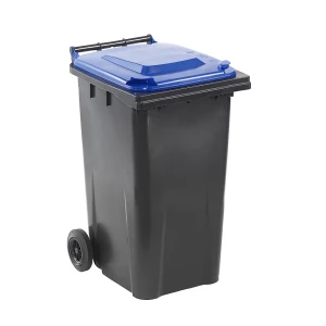 kaiserkraft Contentor de lixo DIN EN 840, capacidade 240 l, LxAxP 580 x 1100 x 740 mm, antracite, tampa azul, Contentor de lixo DIN EN 840, capacidade