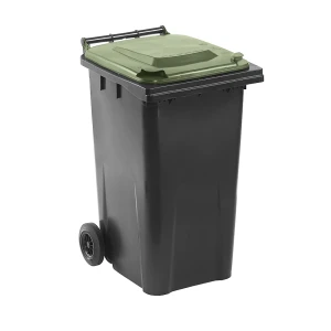 kaiserkraft Contentor de lixo DIN EN 840, capacidade 240 l, LxAxP 580 x 1100 x 740 mm, antracite, tampa verde, Contentor de lixo DIN EN 840,