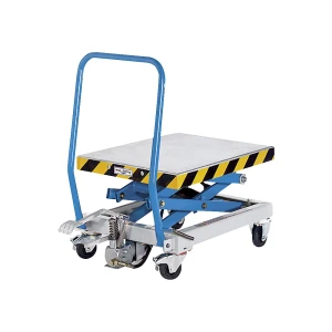 eurokraft pro Carro com plataforma de elevação de tesoura dupla , capacidade de carga 250 kg, amplitude de elevação 400 – 1155 mm, pneus de borracha