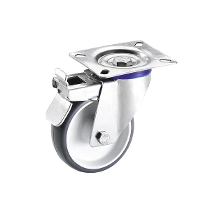 Proroll Polyurethan-Reifen, Gehäuse Edelstahl, Rad-Ø x Breite 100 x 30 mm, Lenkrolle mit Doppelstopp