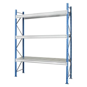 Manorga Schwerlast-Großfachregal mit Stahlauflagen, Rahmenfarbe blau, HxBxT 2496 x 2410 x 800 mm, Grundregal