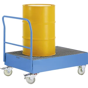 eurokraft pro Fass-Transportwagen mit Auffangwanne 220 l, Wannengröße LxBxH 1250 x 800 x 220 mm, lichtblau RAL 5012