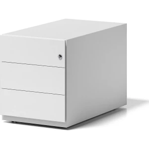 BISLEY Rollcontainer Note™, mit 3 Universalschubladen, HxBxT 495 x 420 x 775 mm, mit Griffleiste, verkehrsweiß