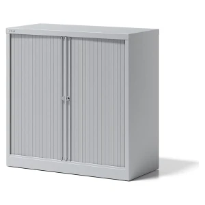 BISLEY Rollladenschrank ESSENTIALS, HxBxT 1000 x 1000 x 470 mm, 1 Fachboden, lichtgrau