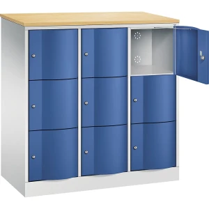 C+P 3er-Schließfachschrank Resisto, 3 Abteile, lichtgrau / enzianblau