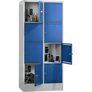 LISTA Akku-Ladeschrank mit Schließfächern, mit 2 x 4 Fächern, 1 x 230 V, 1 x RJ45, grau / blau