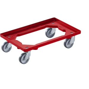 eurokraft basic Profi-Fahrgestell, 600 x 400 mm, 4 Lenkrollen mit Gummibandage, rot, ab 20 Stk