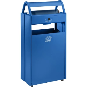 VAR Coletor de lixo com cinzeiro e telhado de proteção , volume 60 l, LxAxP 480 x 960 x 250 mm, azul genciana RAL 5010, Coletor de lixo com cinzeiro e