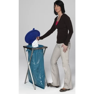 VAR Hygiene-Müllsackständer aus Edelstahl, für Volumen 120 l, mit Pedal, blau
