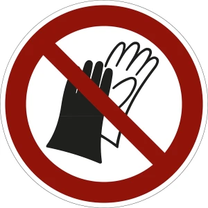 Verbotszeichen, Schutzhandschuhe benutzen verboten, VE 10 Stk, Folie, Ø 100 mm kaiserkraft
