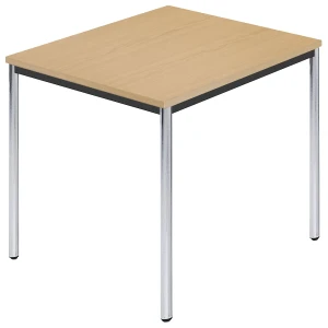 kaiserkraft Mesa retangular, tubo redondo cromado, LxP 800 x 800 mm, faia natural, Mesa retangular, tubo redondo cromado, LxP 800 x 800 mm, faia