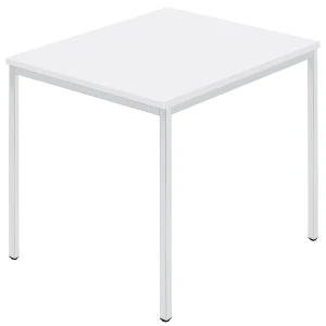 kaiserkraft Mesa retangular, tubo quadrado revestido, LxP 800 x 800 mm, branco / cinzento, Mesa retangular, tubo quadrado revestido, LxP 800 x 800 mm,