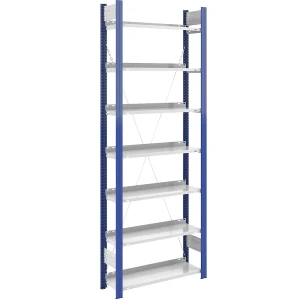 hofe Ordner-Steckregal, einseitig, Höhe 2350 mm, BxT 750 x 300 mm, Grundregal, blau / grau