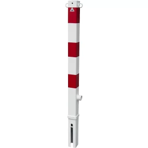 Schake Absperrpfosten, 70 x 70 mm, herausnehmbar, zwei Ösen, mit Dreikant-Verschluss, weiß/rot