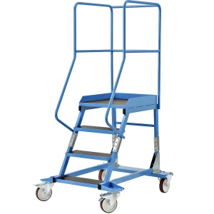 eurokraft pro Mobile Podestleiter, Siebdruck-Stufeneinlage, 4 Stufen