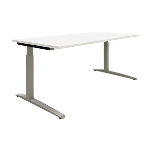 eurokraft pro P12 - Schreibtisch, weiß / alusilber, C-Fuß-Gestell, manuell höhenverstellbar, BxT 1600 x 900 mm